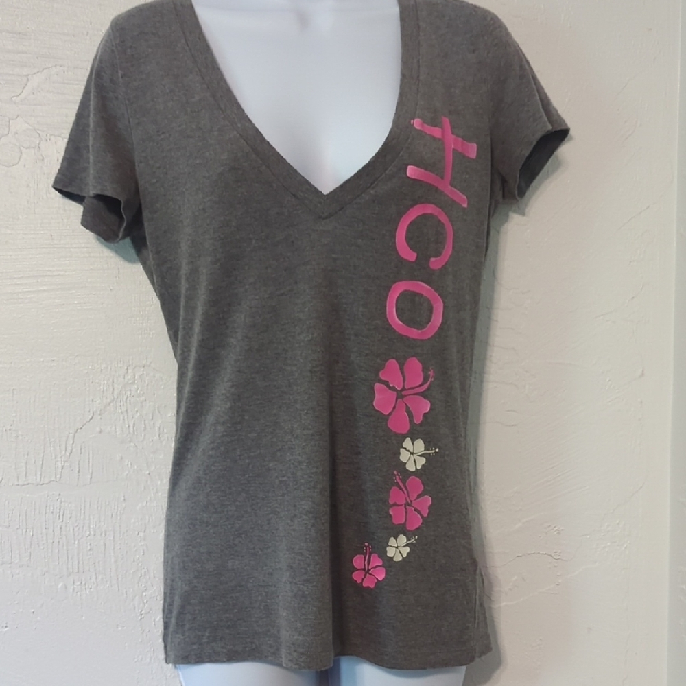Vintage Hollister Y2K Graphic Fitted Short Sleeve V Neck T-Shirt Large HCO Mall
